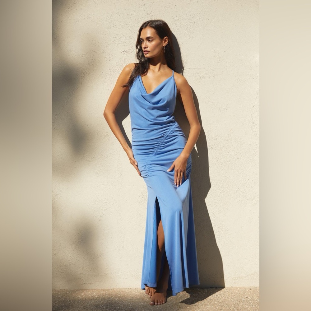 By Anthropologie Cowl-Neck Ruched Tie-Back Maxi Dress Size: XS